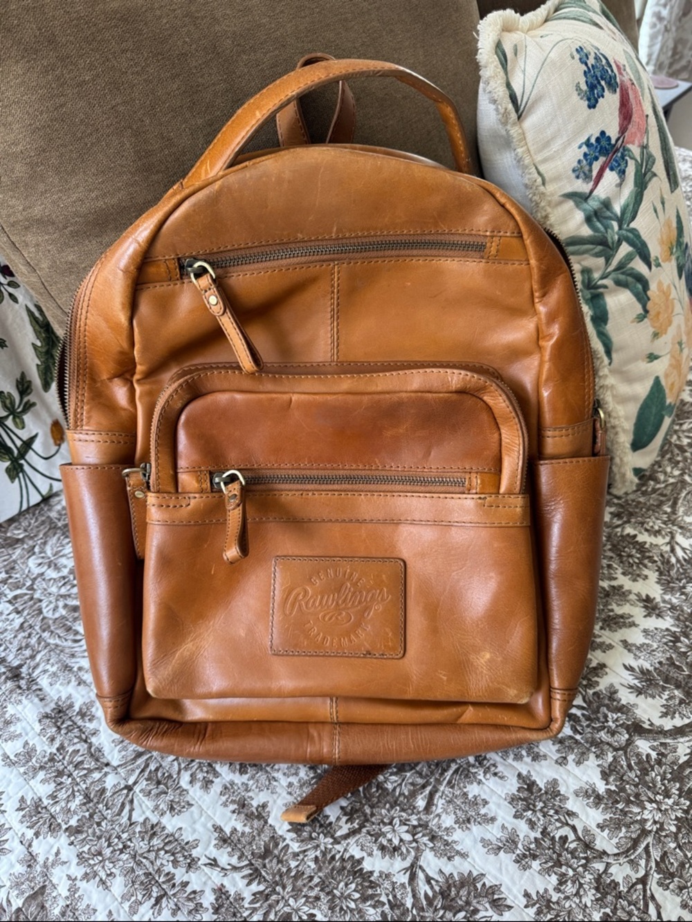Rawlings Brown Leather Backpack with Front Zip Pocket